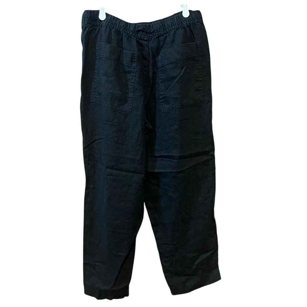 Zara Linen 100%Drawstring Cropped‎ Pants Casual Comfy Black Size L